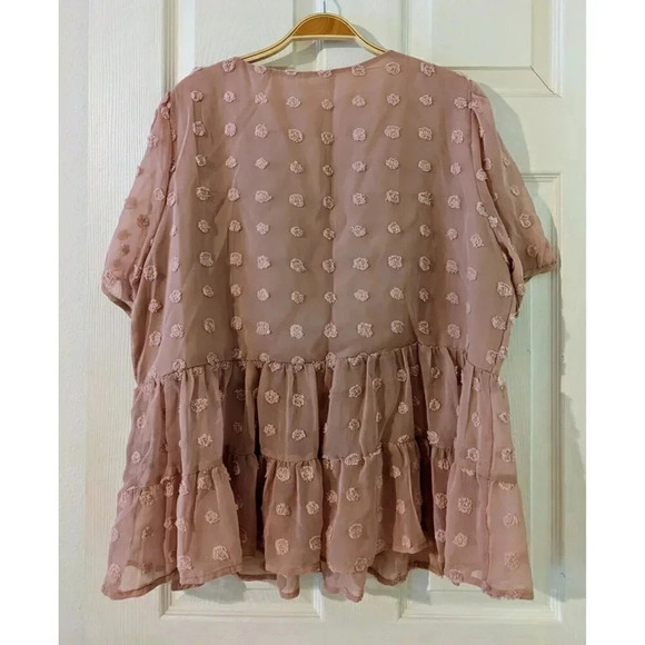 Hotouch Womens Babydoll Top Swiss Dot Ruffle Tiered V Neck Blouse XL NWT - Picture 2 of 6